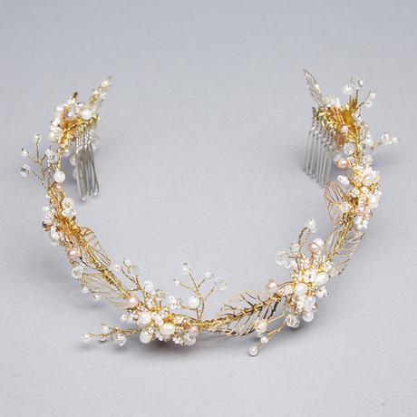 Azure Hilary Crown Gold Wedding Headpiece - everly-acbf