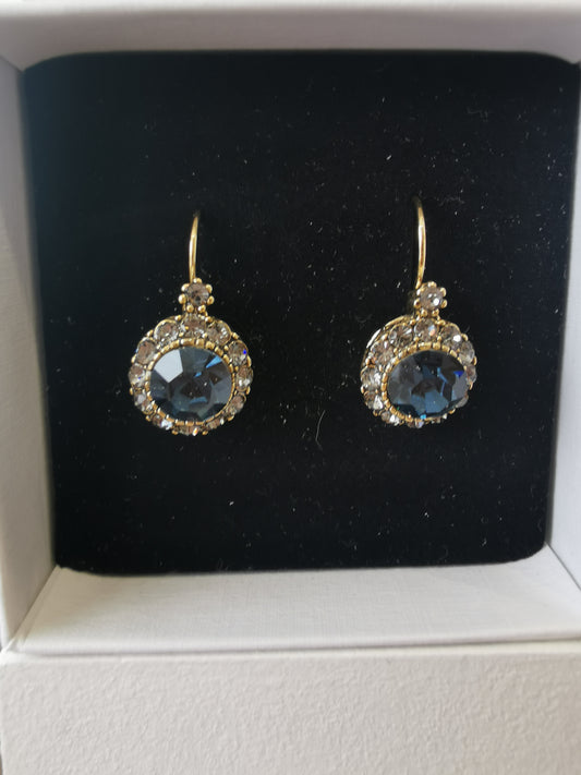 Azure Vintage Lou Lou Sapphire Blue and Grey Gold Earrings