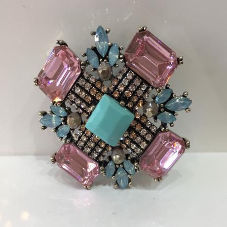 Azure Pink and Blue Gemstone Brooch