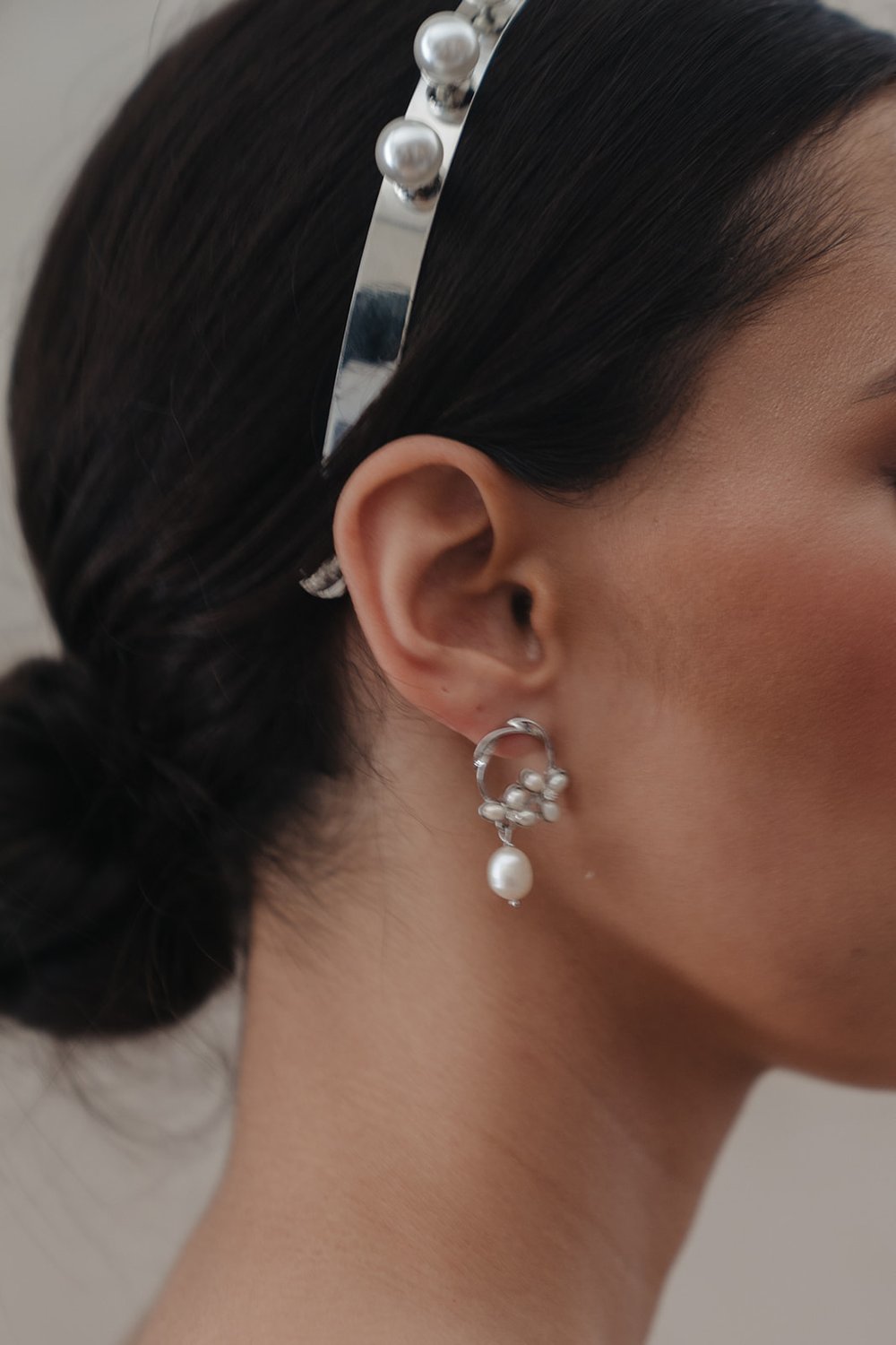 Florence | 14K White Gold Pearl Clusters Drop Bridal Earrings