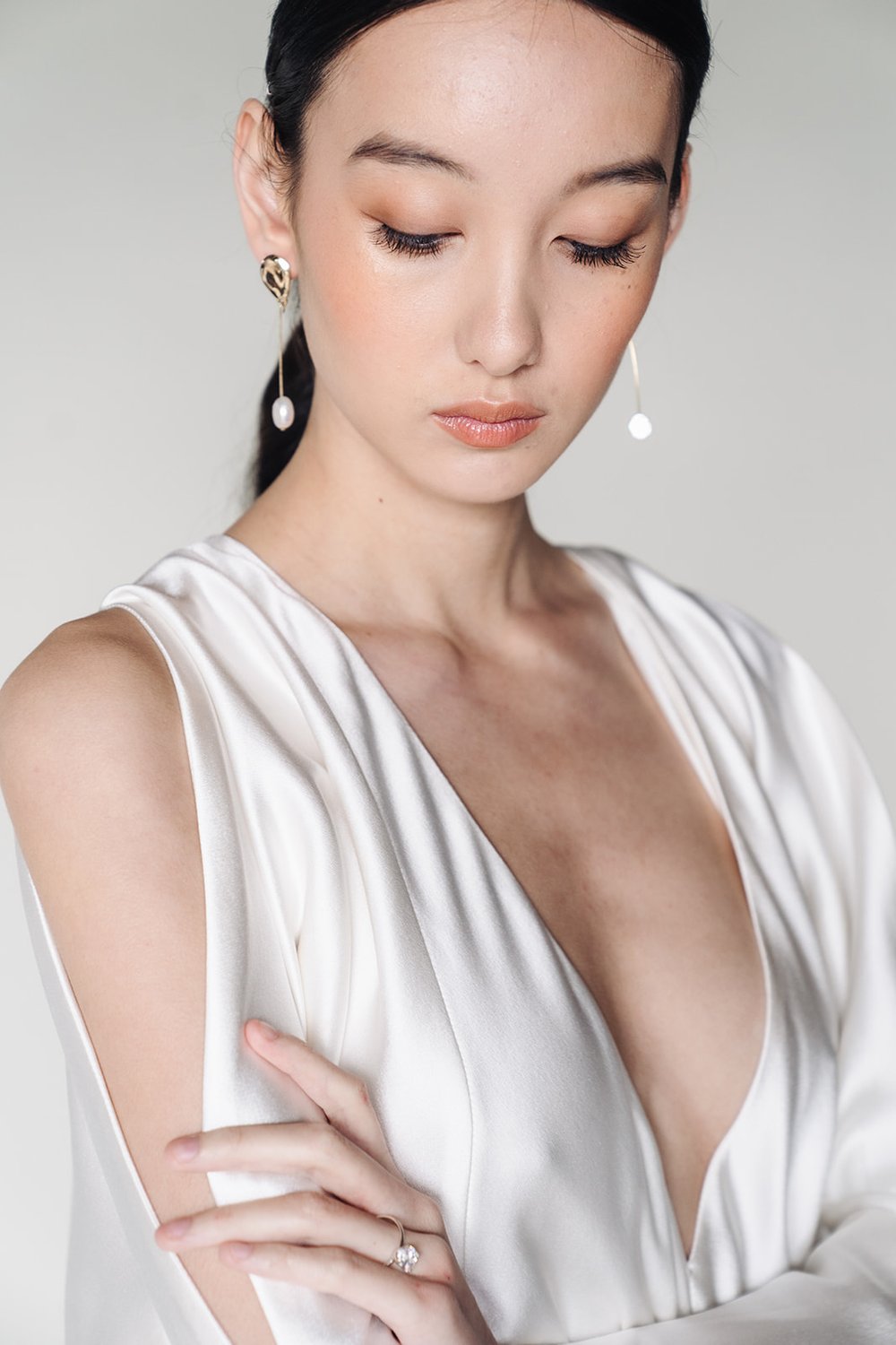 Maia | 14K Gold Drop Pearl Bridal Earrings