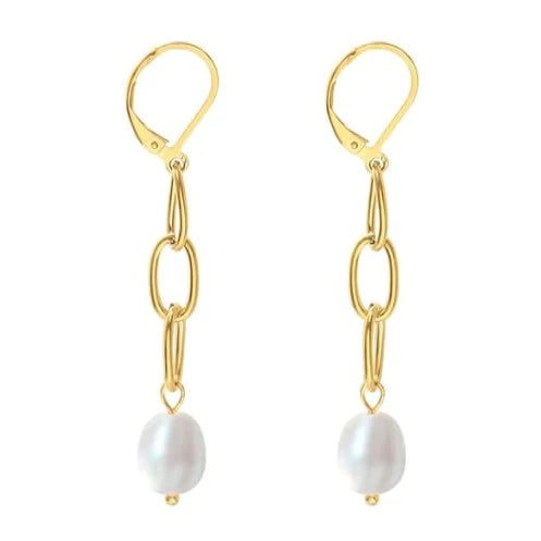 Azure Gold Plated Link Pearl Drop Earring