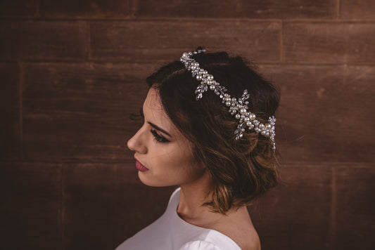 Perfect Bridal  Chunky Pearl Crystal Hair Vine