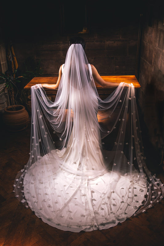 PBV9017 Flower and Pearl Detail Cathedral Length Veil