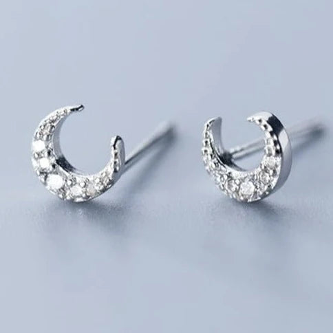 Azure Silver Moon Mini Stud Earrings