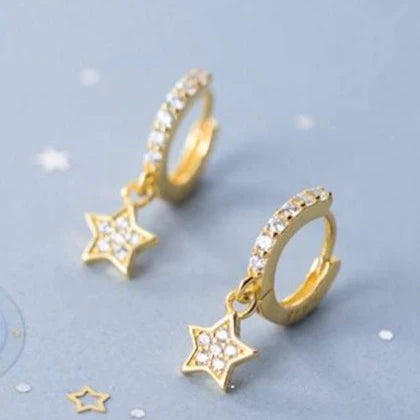 Azure Gold and Crystal Star Mini Huggie Earrings