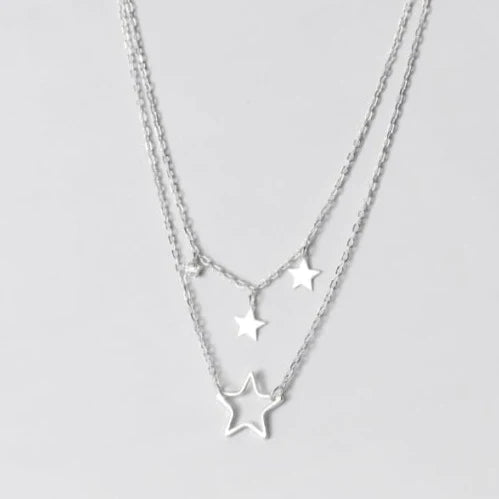 Azure Double Strand Silver Star Necklace
