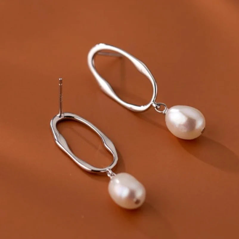 Azure Freshwater Pearl Drop Earrings Silver - everly-acbf