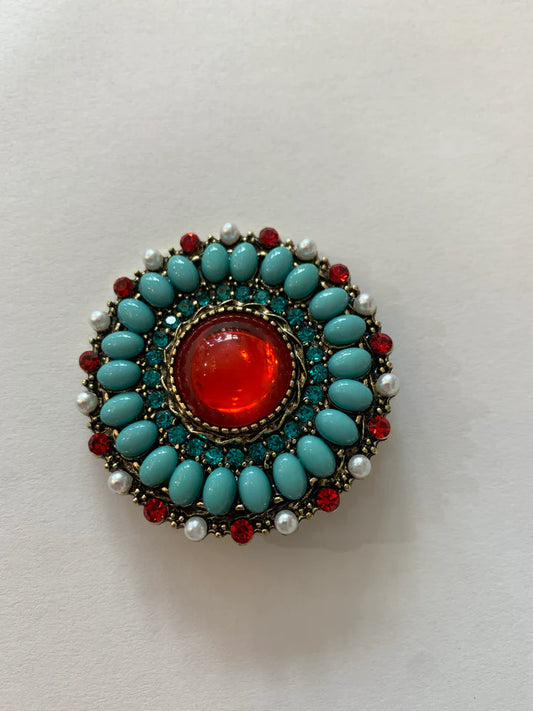 Azure Vintage Red and Turquoise Brooch