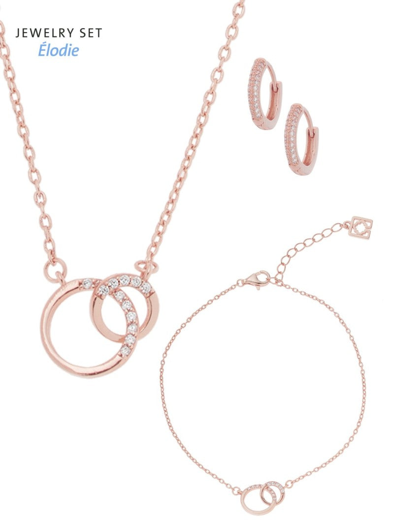 Élodie JS-001  Bracelet, Necklace & Earrings Jewellery Set, Rose Gold